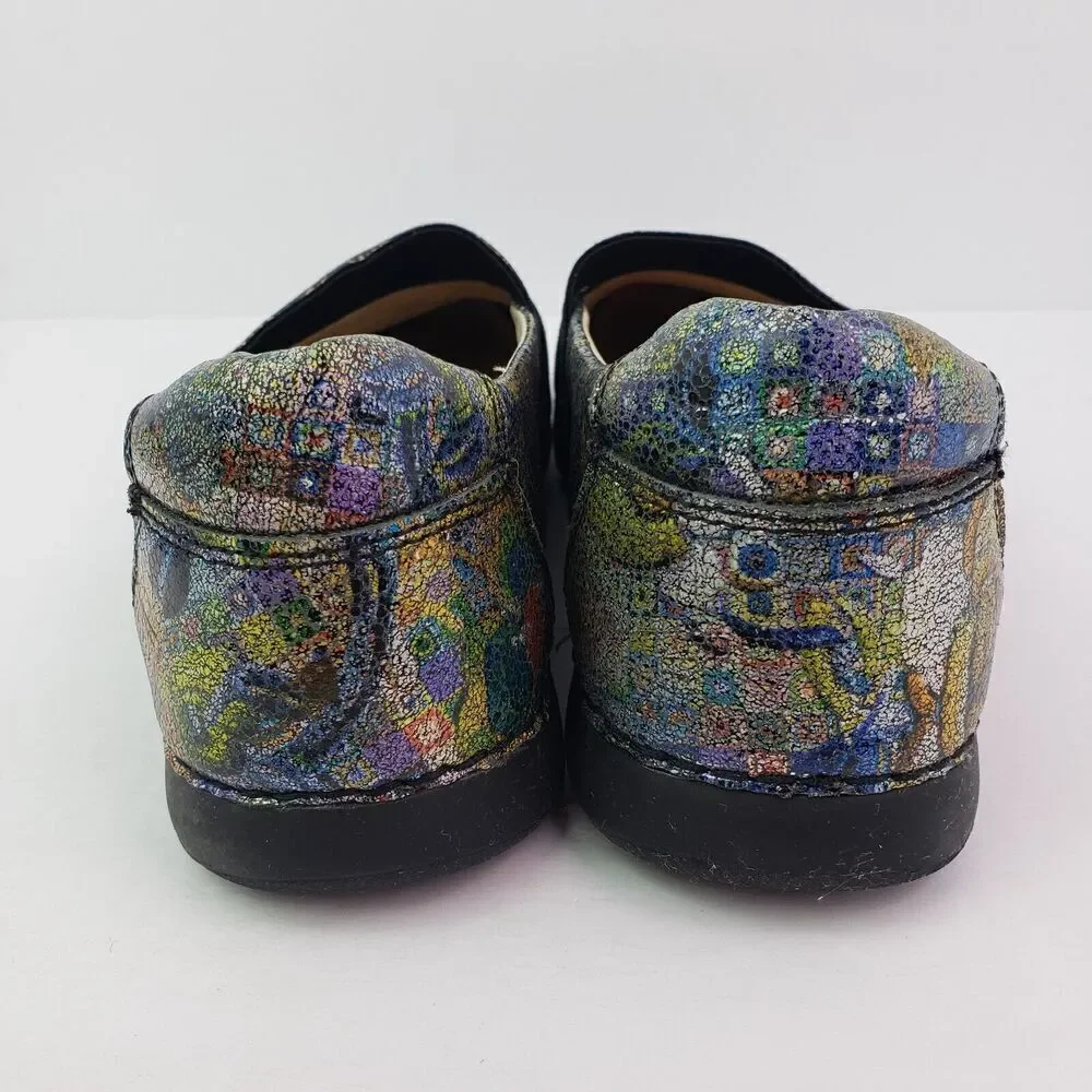 Alegria Glee Gypsy Rose Womens Sz 8-8.5 Floral Metallic Multi Leather Clog Shoes
